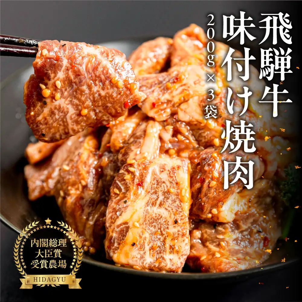 【焼くだけ簡単】飛騨牛 特製味付け焼肉 200g×3袋【22-49】