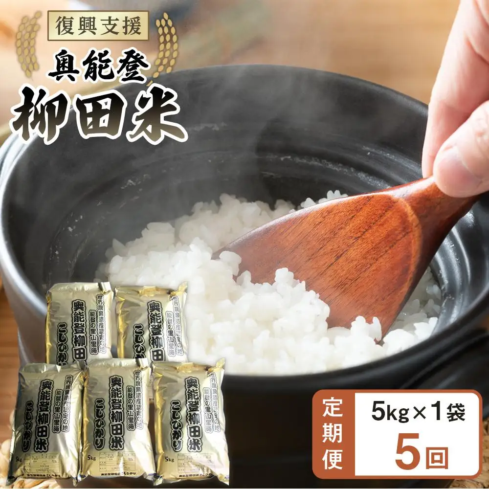 【復興支援】【定期便】(新米先行受付)【令和8年産】奥能登柳田米 B2こしひかり 5kg×5回（計25kg）