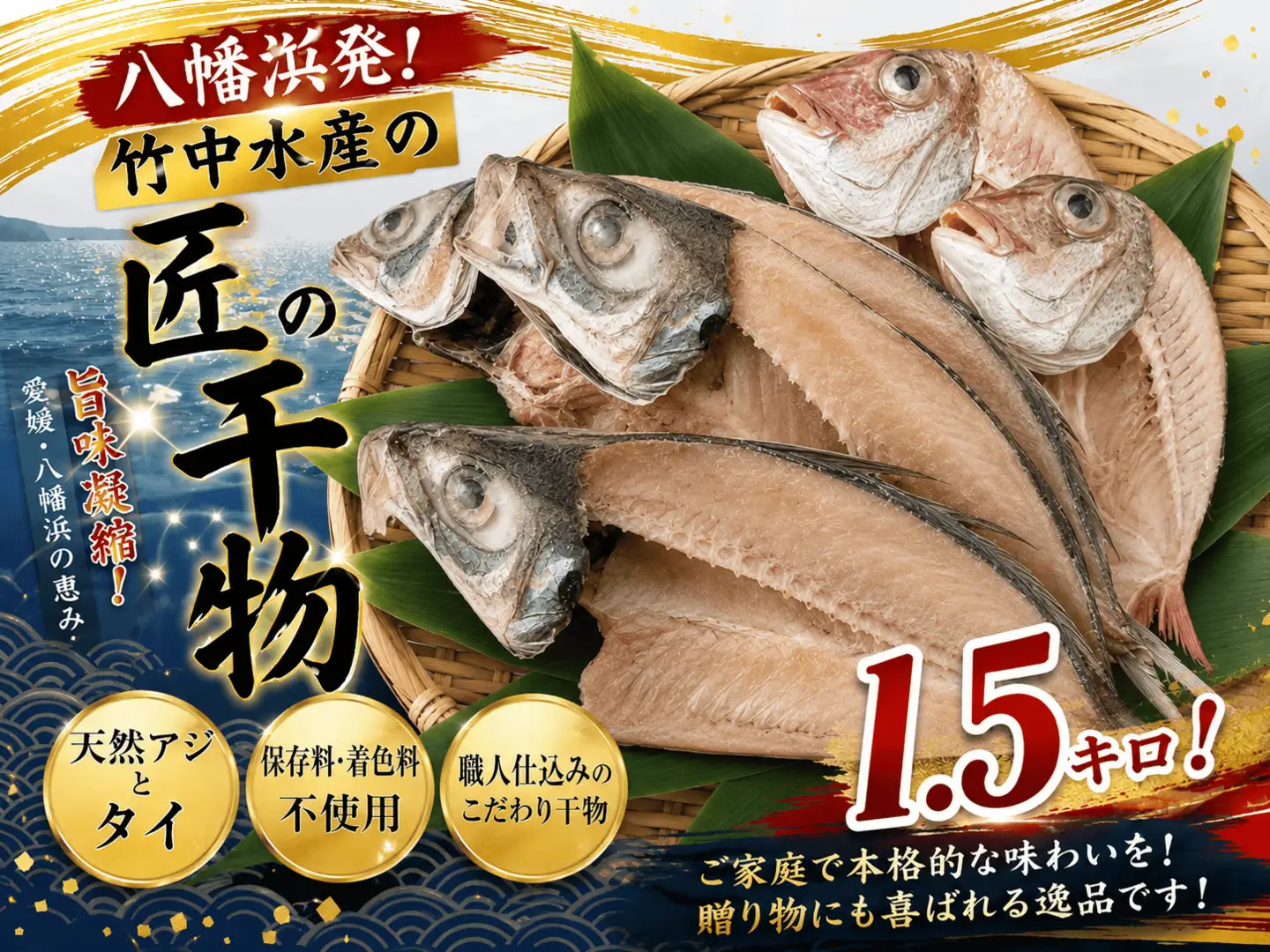竹中水産の「匠の一夜干し」選りすぐり人気の2種!(真鯛と真あじ)計約1.5キロ【D22-233】【配送不可地域：離島】【1070933】 YWTM051
