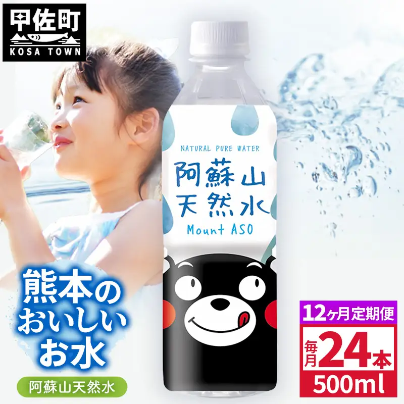 【定期便12ヶ月】熊本のおいしいお水 阿蘇山天然水 500ml×24本（1ケース）（共通返礼品・御船町） - 飲料水 ミネラルウォーター 軟水 防災 備蓄 ローリングストック【価格改定】