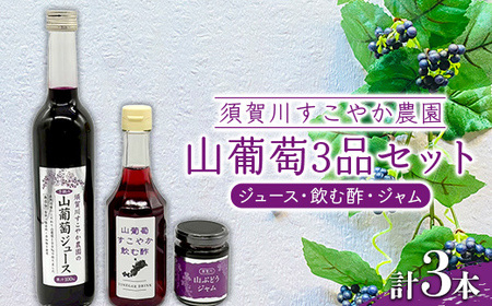 自然の味わい 須賀川すこやか農園 山葡萄 3商品セット（ジュース・飲む酢・ジャム） ブドウ ぶどう ジャム 加工品 ジュース 飲み物 果汁飲料 飲料 果実酢 フルーツビネガー ビネガー 食品 F7X-0814