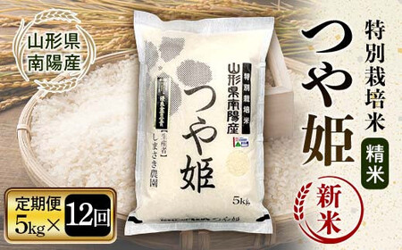 【令和8年産 新米 先行予約】 【米食味コンクール金賞受賞農園】 《定期便12回》 特別栽培米 つや姫 5kg×12か月 《令和8年10月中旬～発送》 『しまさき農園』 山形南陽産 米 白米 精米 ご飯 農家直送 山形県 南陽市 [2398-R8]