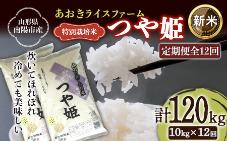 【令和8年産 新米 先行予約】 【金賞受賞農家】 《定期便12回》 特別栽培米 つや姫 計10kg(5kg×2袋)×12か月 《令和8年9月下旬～発送》 『あおきライスファーム』 [2415-R8]
