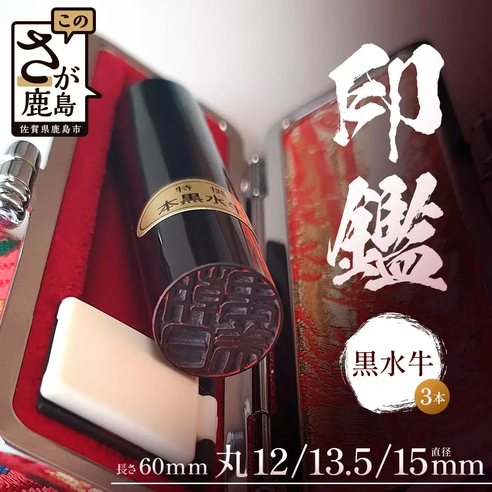黒水牛印鑑 実印 銀行印 認印 3本セット 各専用ケース付｜はんこ ハンコ 黒水牛 手彫り仕上げ オーダーメイド 進学 就職 結婚 御祝 贈答 送料無料 佐賀県 鹿島市 M-13