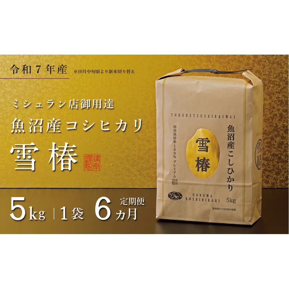 【定期便 6ヶ月】【令和7年産】魚沼産コシヒカリ 雪椿 5kg(5kg×1袋) × 6回 特別栽培米