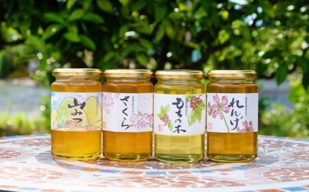 はちみつ 国産 天然 純はちみつ 370g×4本セット れんげ＆もちのき＆やまみつ＆さくら ハチミツ 蜂蜜 