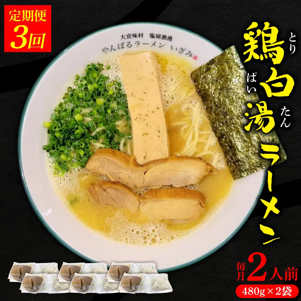 【定期便：3回】鶏白湯ラーメン 2人前（480g×2袋） 沖縄 大宜味村 らーめん こだわり 2人前 2袋 ふるさと納税 送料無料 ご当地 お取り寄せ グルメ 人気 定期 プレゼント 自分用 パイタン ぱいたん ラーメン