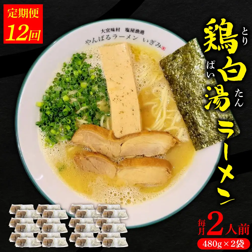 【定期便：12回】鶏白湯ラーメン 2人前（480g×2袋） 沖縄 大宜味村 らーめん こだわり 2人前 2袋 ふるさと納税 送料無料 ご当地 お取り寄せ グルメ 人気 定期 プレゼント 自分用 パイタン ぱいたん ラーメン