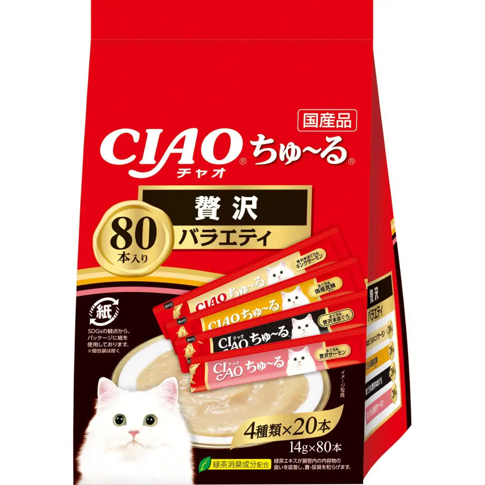 いなば　CIAO猫ちゅ～る　贅沢バラエティ480本（14ｇｘ80本ｘ6袋入）（ケース）