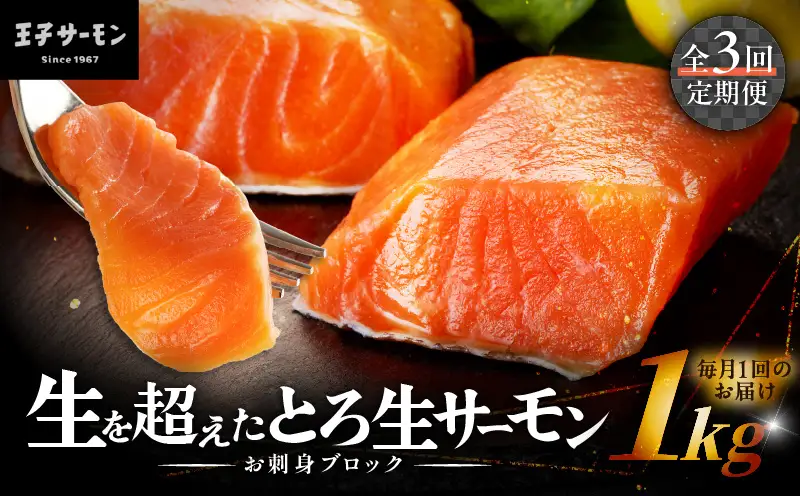 【全3回定期便（毎月）】【王子サーモン】生を超えた「とろ生サーモン」お刺身用ブロック 1kg T041-T09-01 定期便 定期 魚