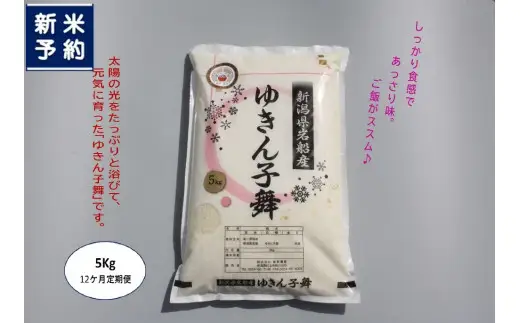 【新米受付・令和8年産米】【12ヶ月定期便】新潟県村上市産　ゆきん子舞 白米 5kg×12ヶ月  1039058N