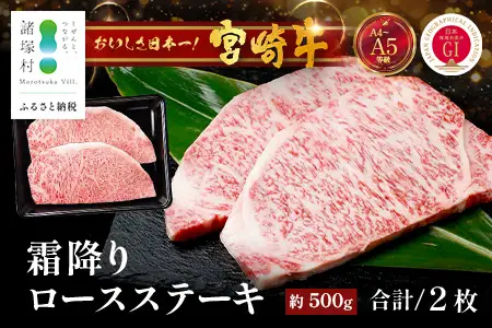 宮崎牛 ロース ステーキ 約500g（2枚入）×1P 冷凍｜国産 牛肉 4等級以上 黒毛和牛 肉 お肉 ブランド牛 鉄板焼き 高級 株式会社ミヤチク 宮崎県 諸塚村 MY-01