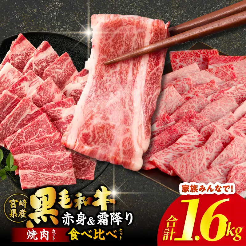 ≪都農夏大祭!!≫＼ウインナー付!!／≪肉質等級4等級以上≫黒毛和牛(赤身&霜降り)焼肉食べ比べセット 合計1.6kg【畜産農家応援!!】 肉 牛 牛肉 おかず 国産_T030-2206-U