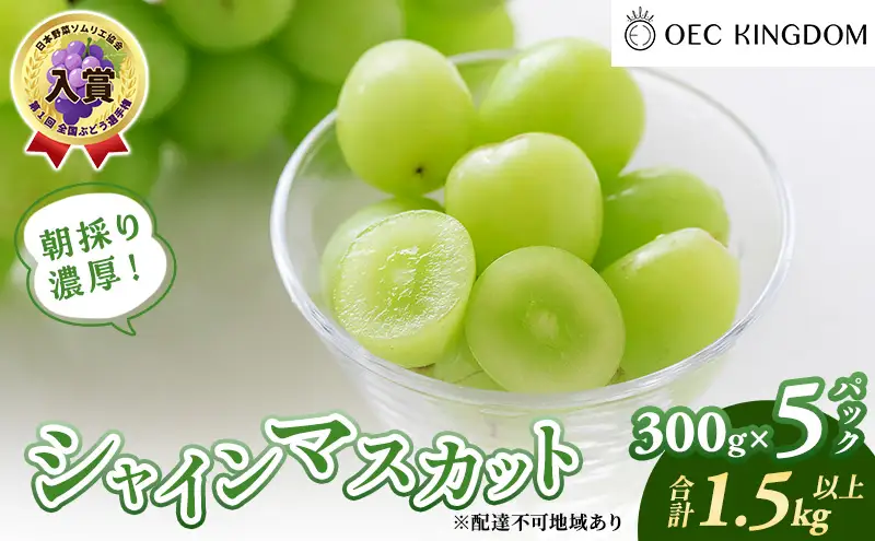 ぶどう 2026年 先行予約 シャインマスカット 300g×5パック(1.5kg） 岡山県産 シャインマスカット