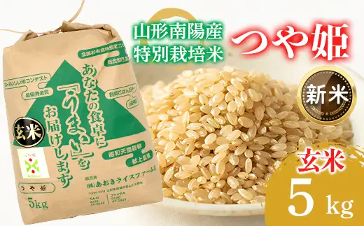 【令和8年産 新米 先行予約】 【金賞受賞農家】 特別栽培米 つや姫（玄米）5kg 《令和8年9月下旬～発送》 『あおきライスファーム』 山形南陽産 米 ご飯 農家直送 山形県 南陽市 [2627-R8]
