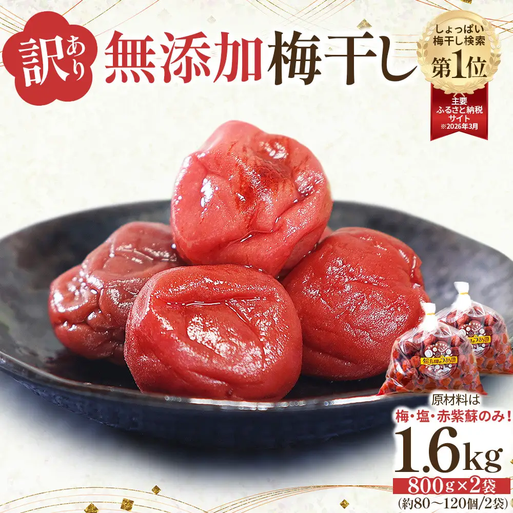 【先行予約】＜訳あり＞宮城県角田産 無添加 まごころ手作り梅干し1.6kg（800g×2）【10月上旬以降順次発送】｜梅干し すっぱい 訳あり
