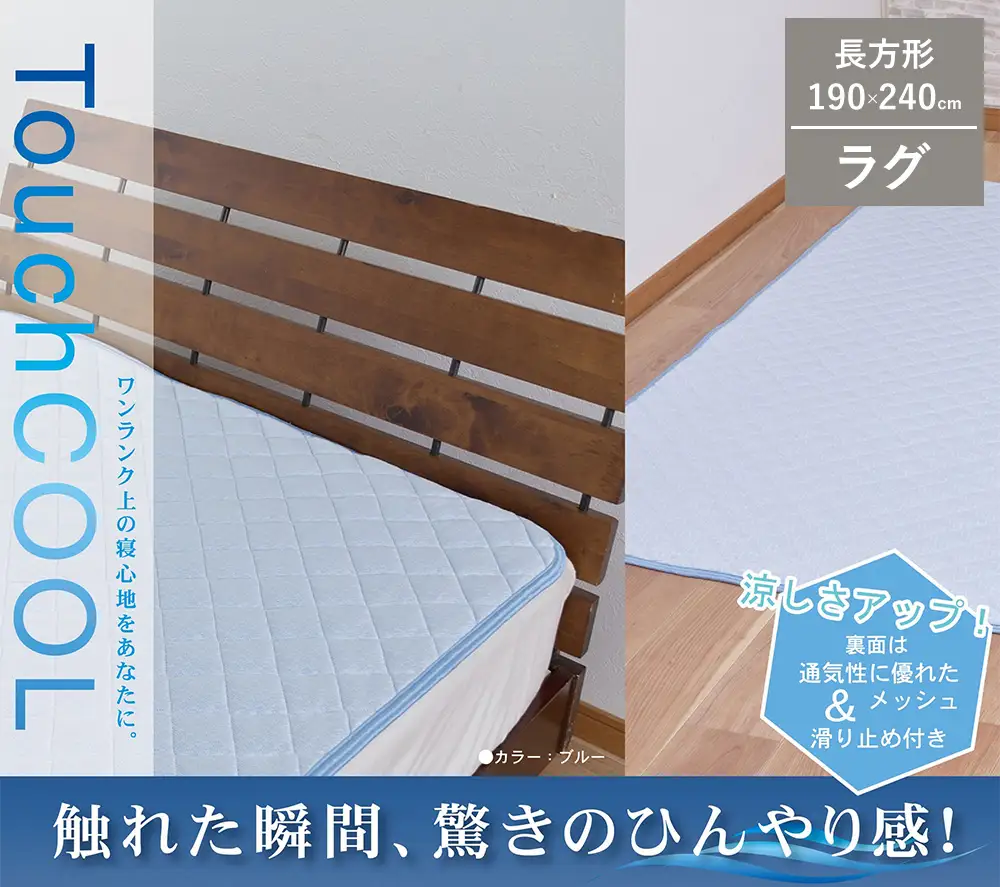 【夏の一押し】 接触冷感 タッチクール ラグ 1枚 【長方形】190×240cm ブルー SN-0715R