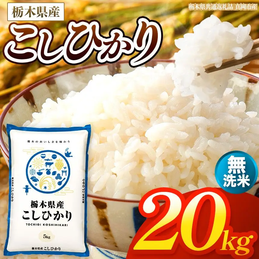 【令和8年産 新米】 栃木県産 お米 こしひかり　（無洗米） 20kg 【2026年秋以降発送】 |  栃木県 矢板市 【栃木県共通返礼品 真岡市産】