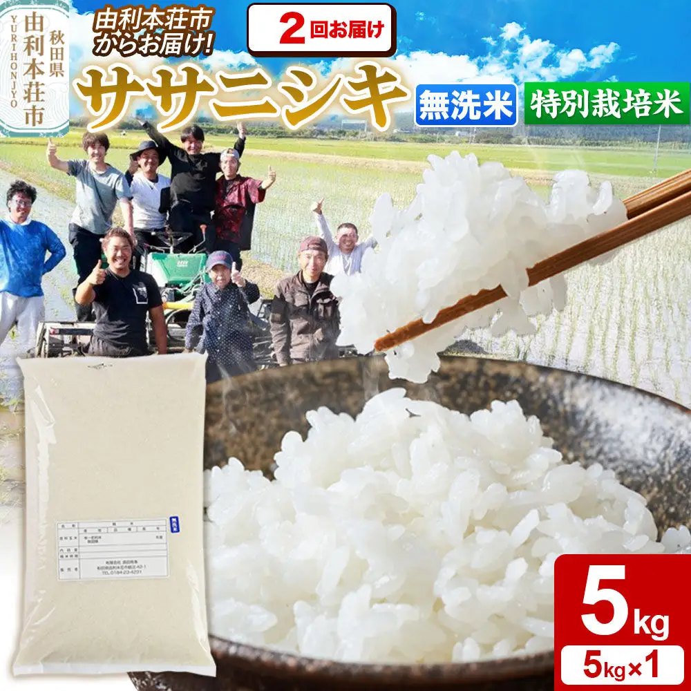 《定期便2ヶ月》令和7年産【無洗米】特別栽培米 ササニシキ 5kg 秋田県産