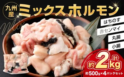 ミックスホルモン 約2.0kg（約500g×4パック）ホルモン 九州産 ミックス 丸腸 赤センマイ はちのす 小腸 冷凍 福岡県 北九州市