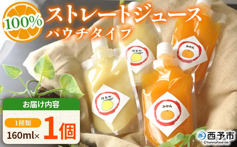 ＜100％ストレートジュース パウチタイプ 160ml×1個（1種類）＞『1か月以内に順次発送予定』果物 くだもの フルーツ 柑橘類 みかん 蜜柑 ミカン みかんジュース 飲料 渡江から一歩を踏み出す会 愛媛県 西予市【常温】ATI0045
