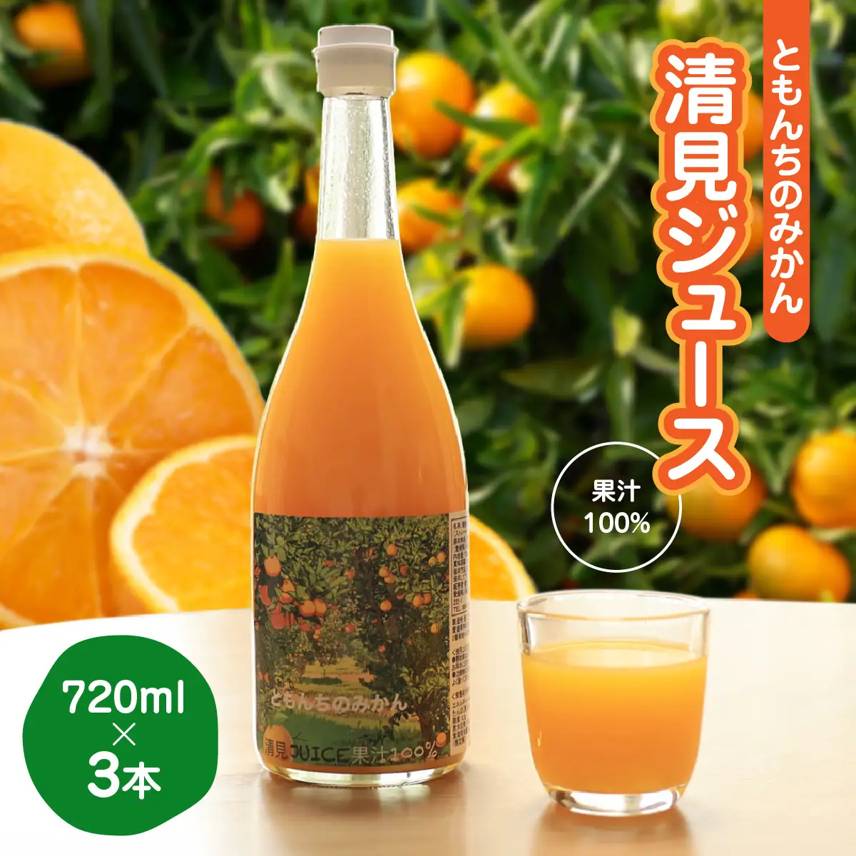 ともんちのみかん清見ジュース 720ml×3本(計2160ml)【D91-1】【1639242】 YWTB001