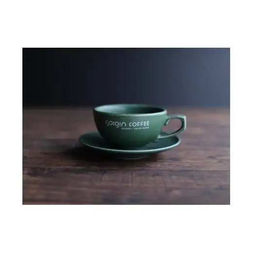 【有田焼】SOIGIN COFFEE　ロゴ入りラテカップ&ソーサーセット（グリーン）