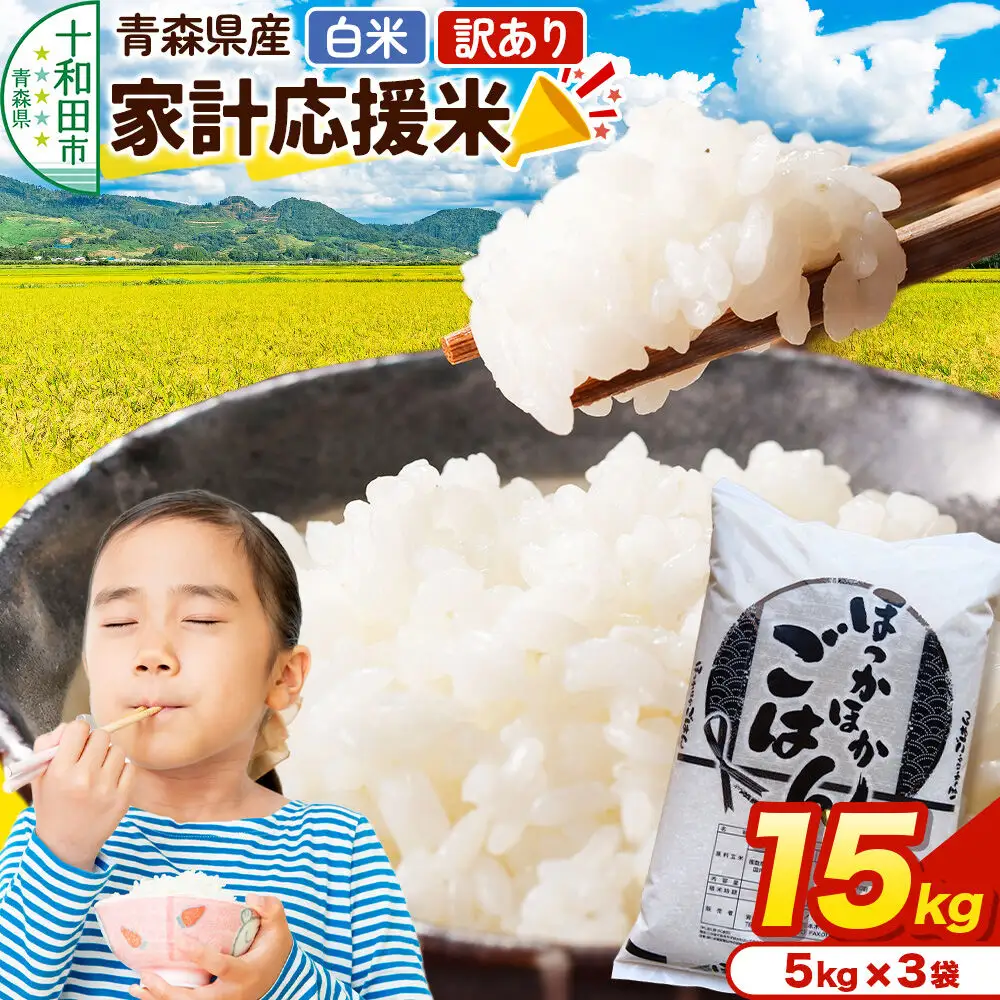 【訳あり】家計応援米 5kg×3袋（合計15kg）青森県産 精米