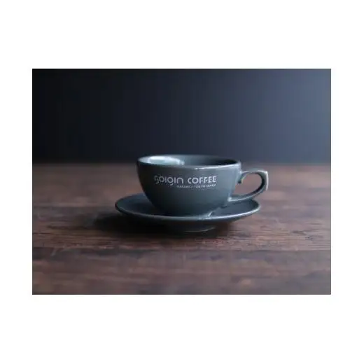 【有田焼】SOIGIN COFFEE　ロゴ入りラテカップ＆ソーサーセット（グレー）＋ドリップバッグ5個