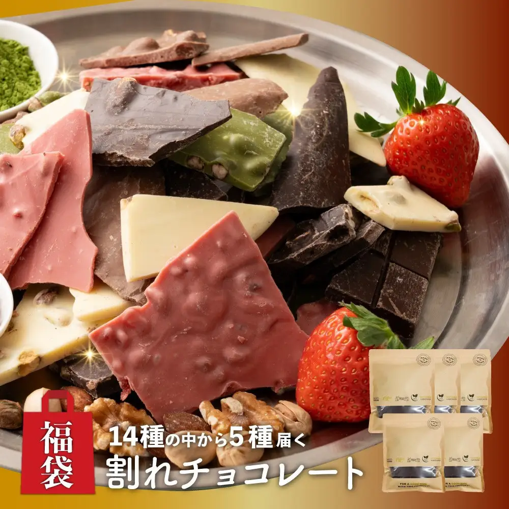 割れチョコ １４種類から５袋が届く お楽しみ福袋(内容ランダム・180g×5袋) 