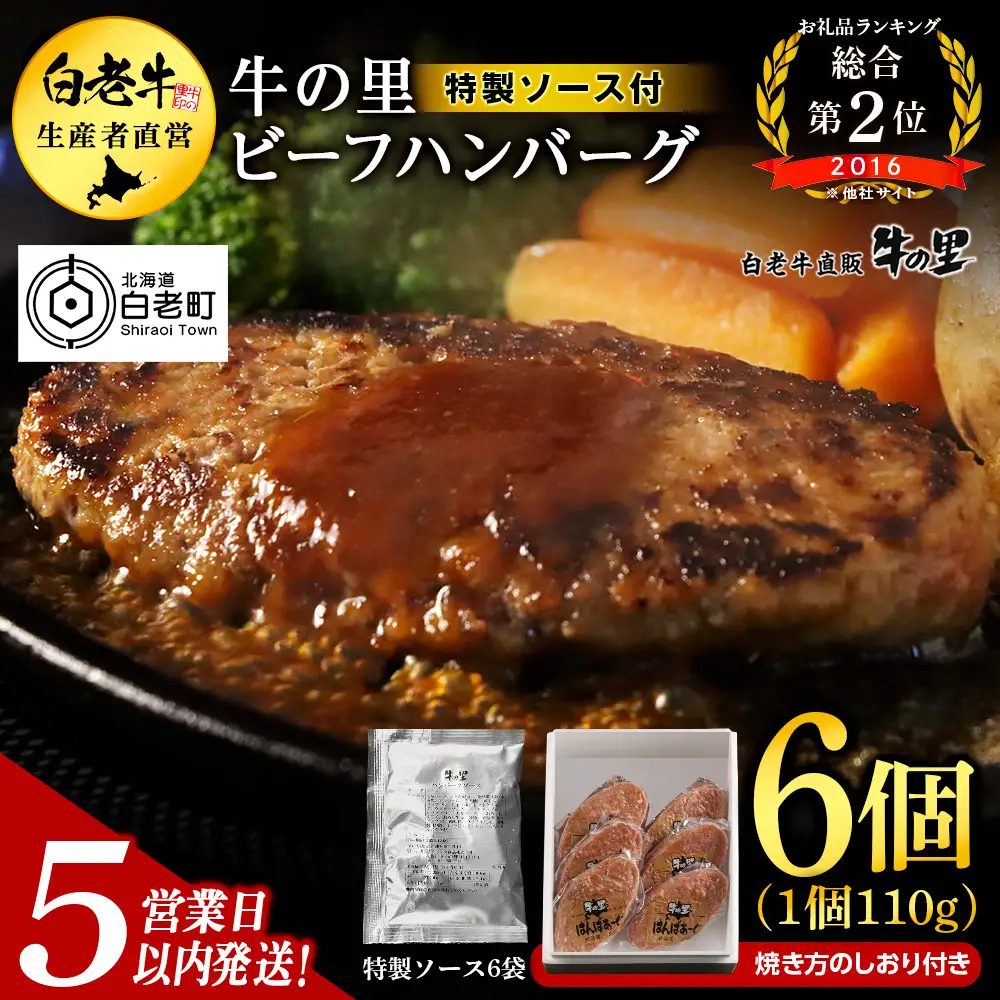 【5営業日以内発送】牛の里ビーフハンバーグ（110g×6個）特製ソース（6袋）の詰合せ AG106