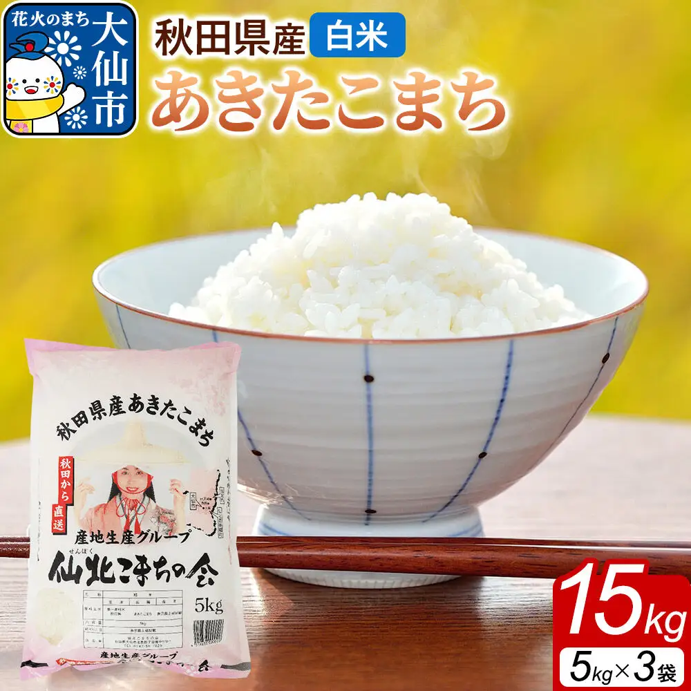 米 あきたこまち 令和7年産【白米】15kg（5kg×3袋）秋田県 大仙市産 40,300円