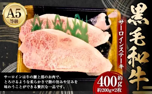 A5等級 黒毛和牛 サーロインステーキ 約400g 旨味 お肉 肉 にく ニク 牛肉 牛 和牛 サーロイン ステーキ 冷凍
