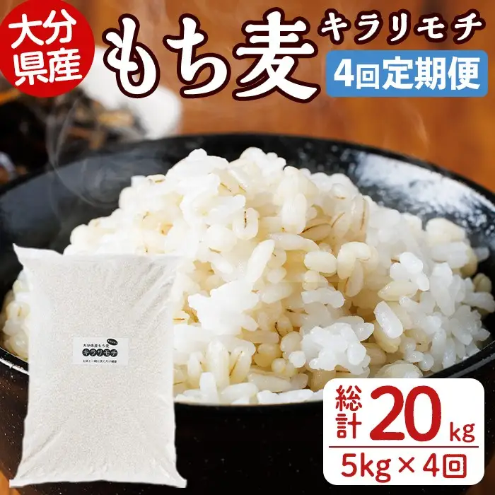 ＜定期便・総計4回＞大分県産もち麦 キラリモチ(総計20kg(5kg×4回(3ヶ月毎))ダイエット 健康 業務用【212400100】【天峯ファーム】