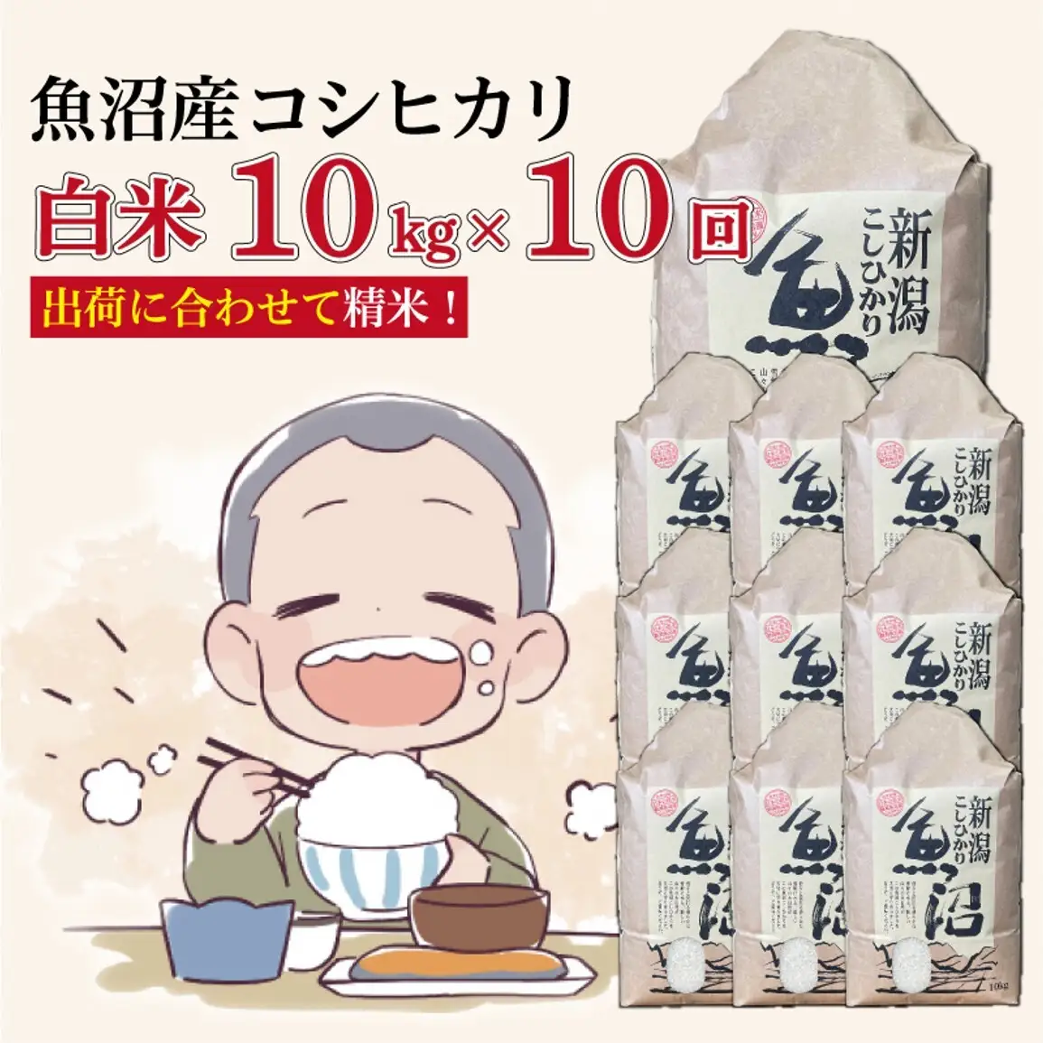 【１０か月定期便】令和８年産新米　魚沼産コシヒカリ 精米10kg×10回　計100kg