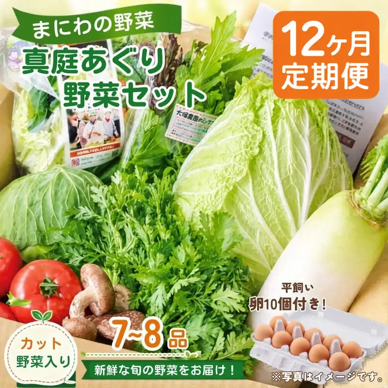 【12カ月定期便】真庭あぐり野菜セット カット野菜が1品入る 7～8品 平飼い卵付き / 産地直送 農家 お試し 岡山県 新鮮 あぐりガーデン 国産 【配送不可地域：北海道／沖縄県／離島】 【jujy-tkb061】