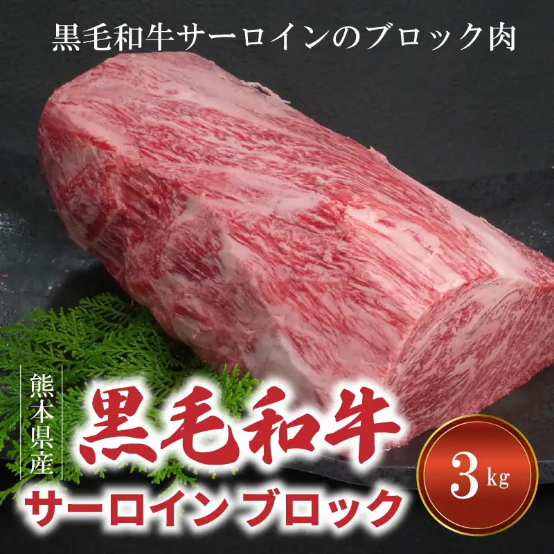 S001-013_熊本県産 黒毛和牛 サーロイン ブロック 3kg ステーキ ブロック肉 / 黒毛和牛 牛肉 肉 サーロイン ステーキ ブロック