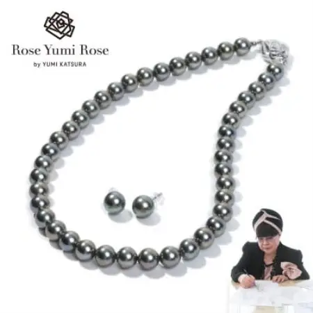 【RoseYumiRose】9mm＆10mmパール2点セット(ネックレス/ピアス)グレー【配送不可地域：沖縄県】【1734610】