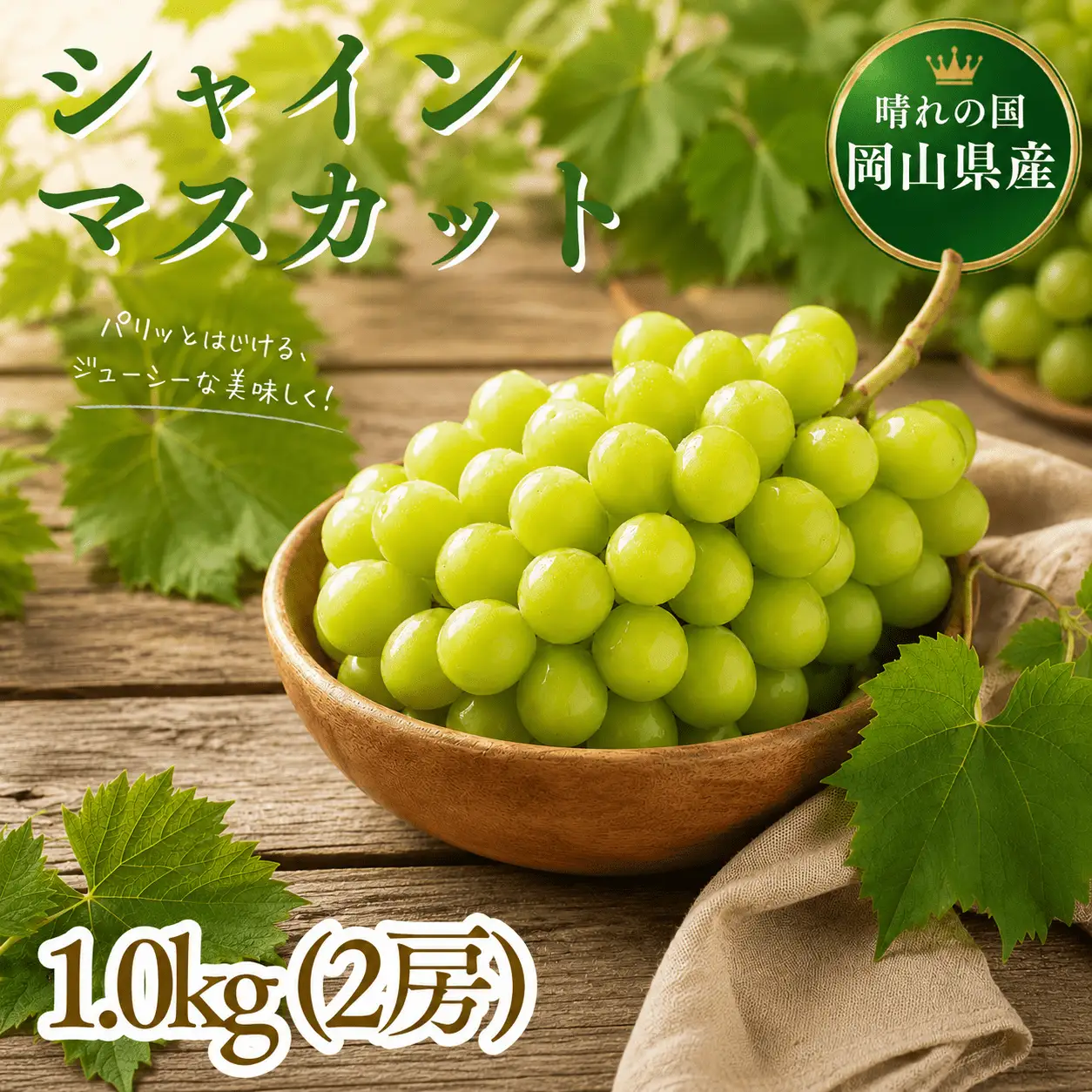 【2026年先行予約】晴れの国の完熟シャインマスカット「岡山シャマス」 1.0kg(2房) / 岡山県 ぶどう シャインマスカット 糖度 18度 【tppn004-01】