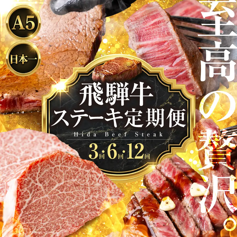 贅沢 飛騨牛 A5 ステーキ 3回 定期便｜定期便
