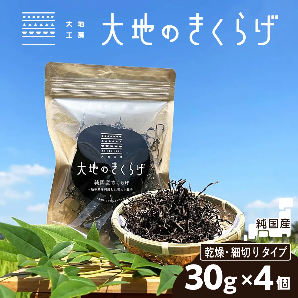 国産 乾燥きくらげ 細切りカット 30g × 4個 大地のきくらげ