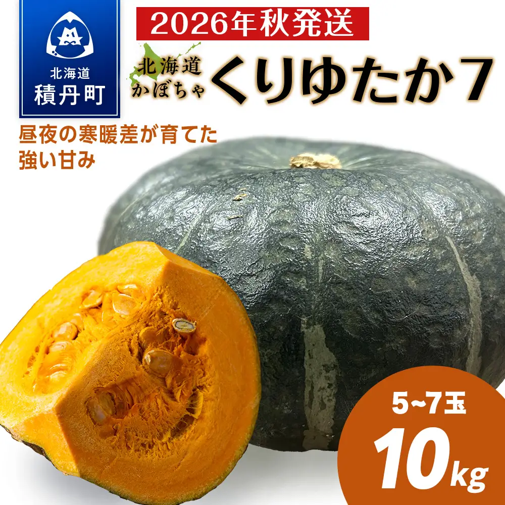 【2026年秋頃発送予約】「くりゆたか7」 かぼちゃ10㎏(5玉～7玉）有機質100％肥料 煮物 天ぷら