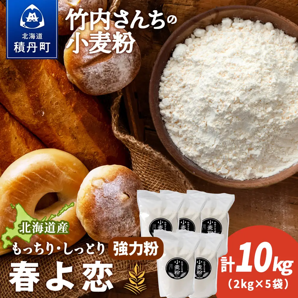 竹内さんちの小麦粉【北海道 春よ恋（２kg×５袋）保存に便利なチャック付袋！】小麦粉 2kg 10kg 春よ恋 小分け お菓子 パン