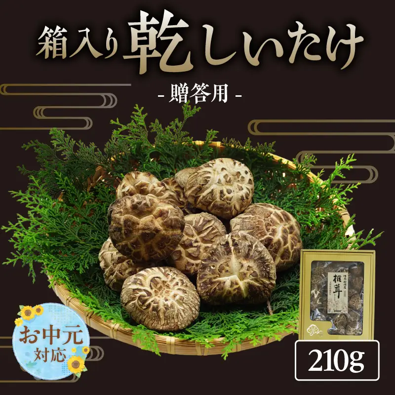【お中元☆ 内熨斗対応可能】【贈答用　箱入りしいたけ　210ｇ】 きのこ キノコ 椎茸 しいたけ シイタケ 乾燥椎茸 原木乾燥しいたけ 原木栽培 最上級 肉厚 煮物 鍋 だし汁 12000円 55-01-01