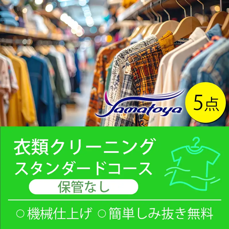 衣類の宅配クリーニング 保管なし スタンダードコース 5点詰め放題 【クリーニング ハンガー仕上げ ダウン ワンピース シミ抜き無料 洗濯 冬物 安心 毛玉取り 撥水加工 防虫 抗菌 除菌 引っ越し 衣類 ヤマトヤクリーニング 糸魚川】