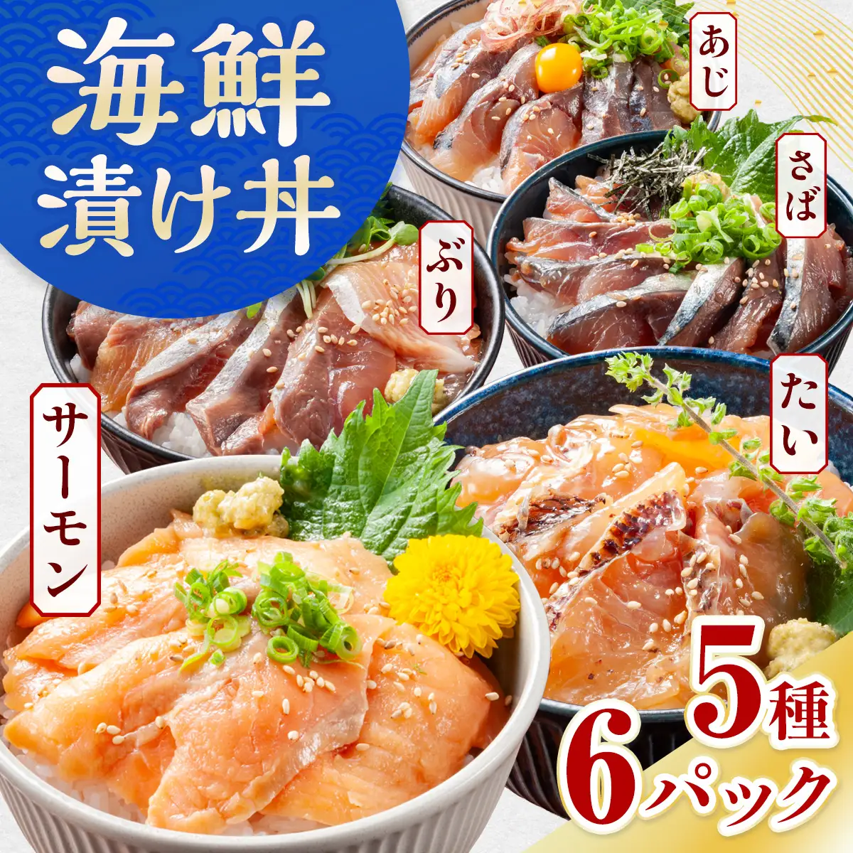 海鮮漬け丼 サーモン ブリ アジ 鯛 サバ（5種6パック） AE023