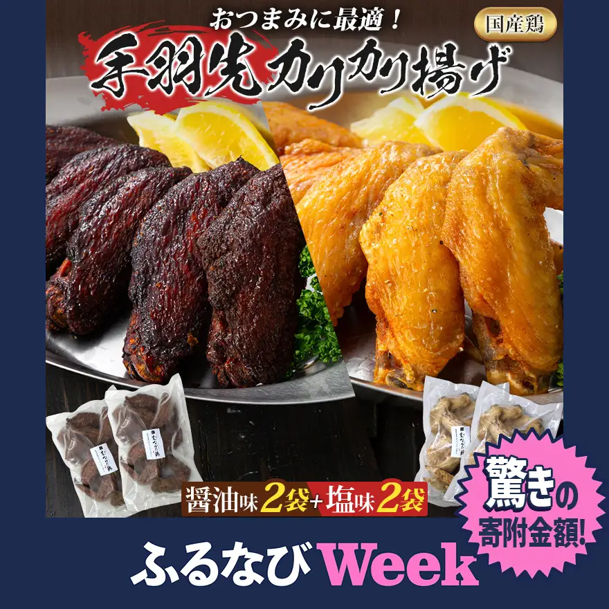 【ふるなびWEEK対象】手羽先カリカリ揚げセット（醤油味・塩味）計20本（5本入×各2袋） 手羽先