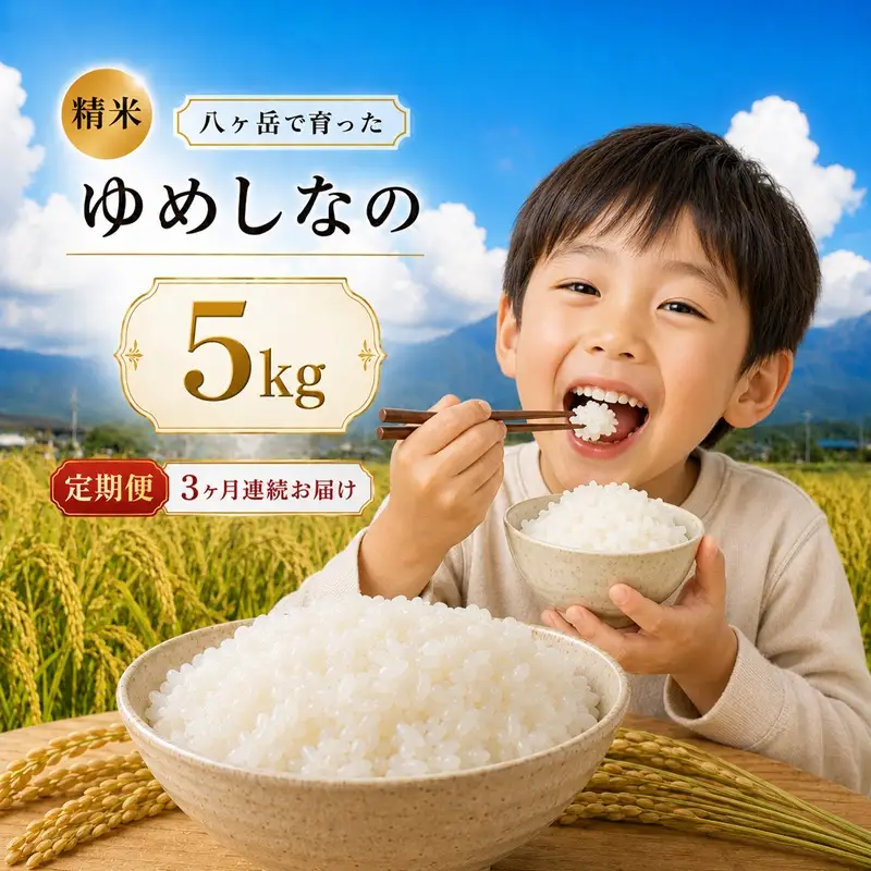 【3ヶ月連続お届け定期便】八ヶ岳で育った 精米 ゆめしなの5kg お米