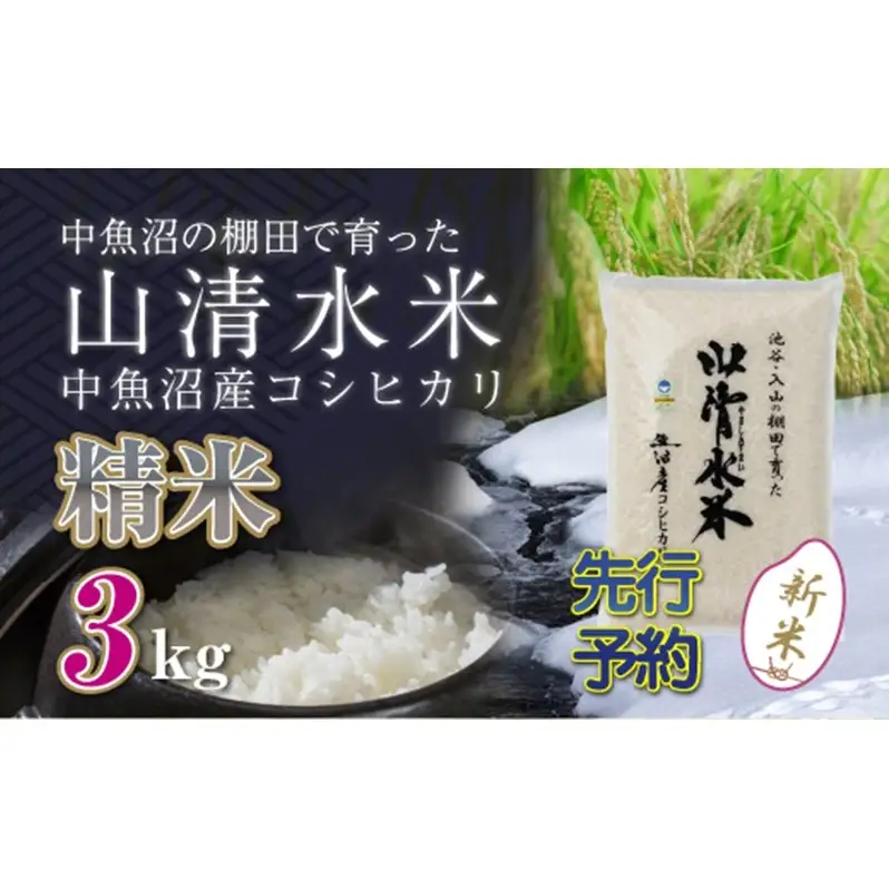 【令和8年産 先行予約】新潟県魚沼産コシヒカリ「山清水米」精米3kg