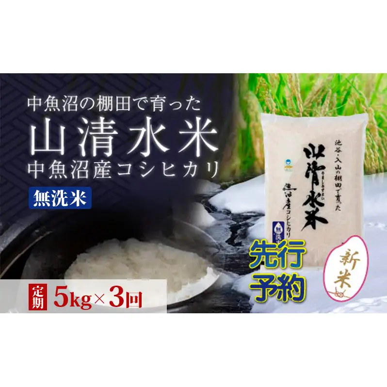 【令和8年産 先行予約】【定期便／全3回】無洗米5kg 新潟県魚沼産コシヒカリ「山清水米」